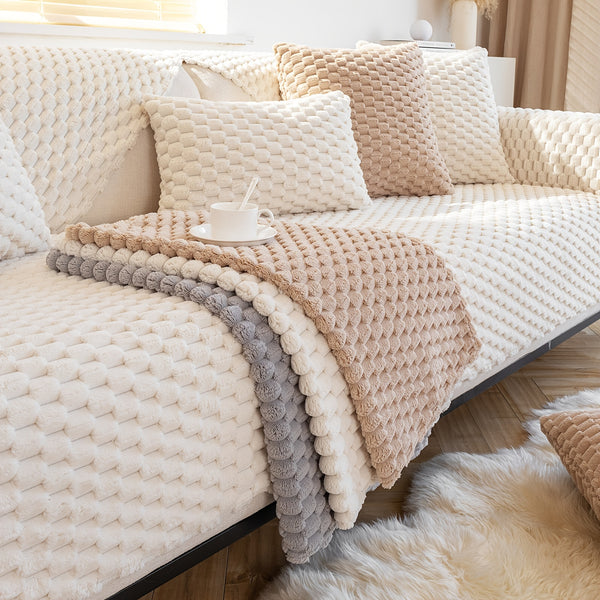 European Style Honeycomb Fleece Thickened Sofa Slipcover