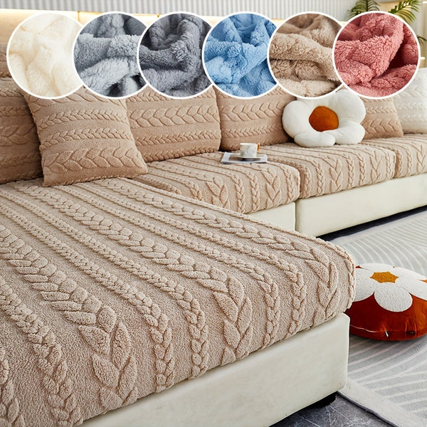 Multi-Size Warm Plush Jacquard Sofa Cover