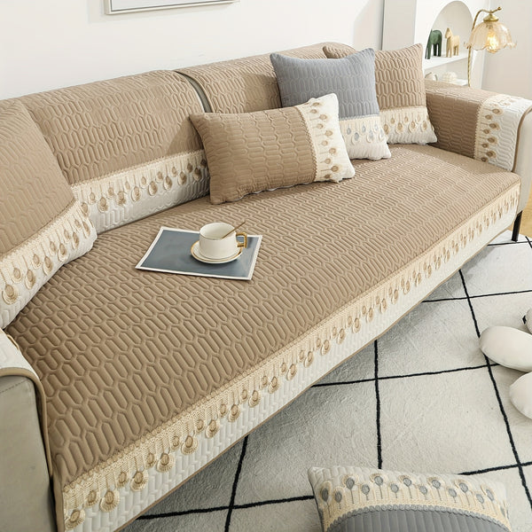 Luxurious Feather Embroidery Quilted Sofa Cover